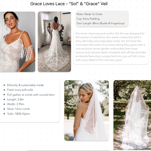 Wedding Dress - Grace Loves Lace "Sol" & FREE VEIL - Picture 3 of 5
